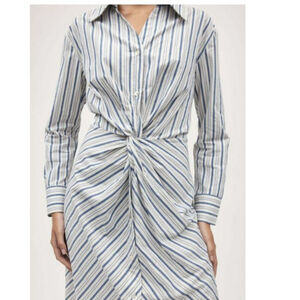 Women's MARLE White & Blue Stripe Knot Front Midi Dress M